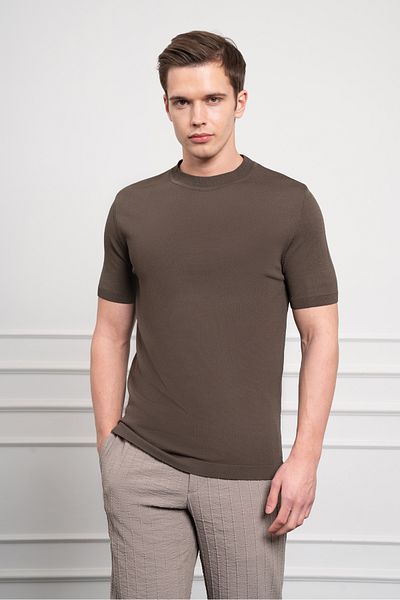 Morven Men's Khaki Trend Crew Neck Dynamic Fit Relaxed Cut Rayon T-Shirt