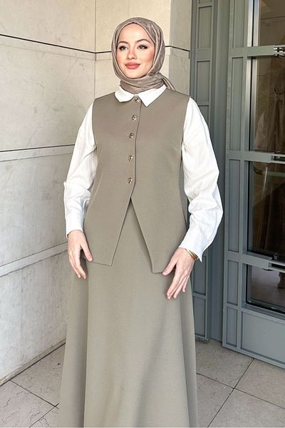Ovn. Sean Buttoned Vest Suit - Light Khaki