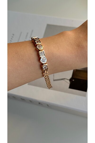Soles Rose rengi taşlı Çelik bileklik