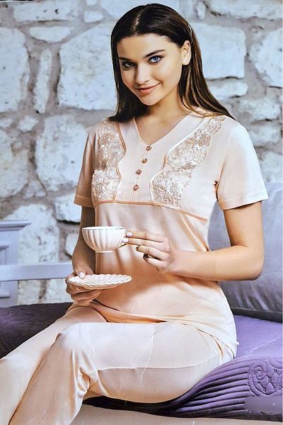 FLZ Short Sleeve Women's Pajama Set - Ecru Lace Detail