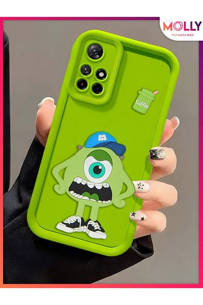 Molly حافظة سيليكون لطيفة على شكل وحش مايك بحواف خضراء سميكة ثلاثية الأبعاد لهاتف Xiaomi Redmi 10 2022