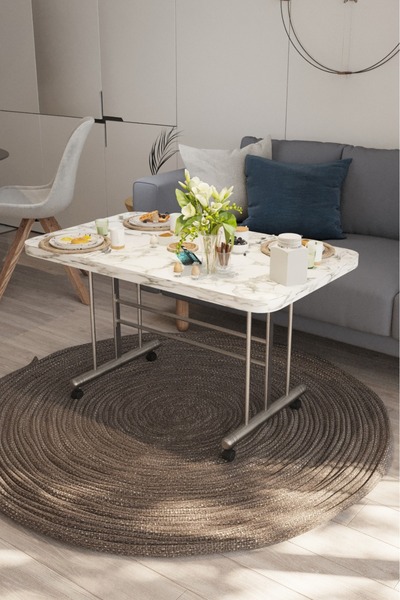 Avenza living TEKERLEKLİ MASA ORTA SEHPA EN 70 BOY 110 YÜKSEKLİK 58 METAL AYAKLI
