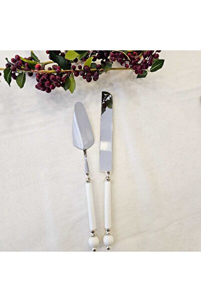 MaviDamla GÜMÜŞ DETAYLI PORSELEN SAPLI PASTA SERVİS SETİ