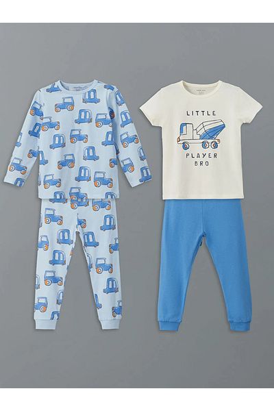 LC Waikiki Lcw Baby Beige Crew Neck Printed Baby Boy Pajamas Set of 2