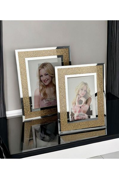 PEKİBU Set of 2 Gold Glitter Mirrored Frames