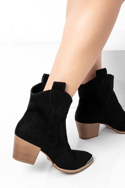 Lal Shoes & Bags Brush Γυναικείες καουμπόικες κοντές μπότες-σελ.μαύρο