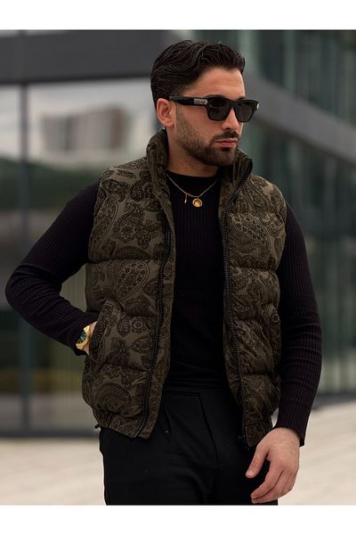 MİS MODA Men's flock printed puffer vest