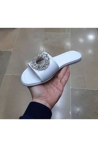 WHİTE LİNE Papuci pentru femei cu talpă moale, antiderapante, cu detalii de piatră