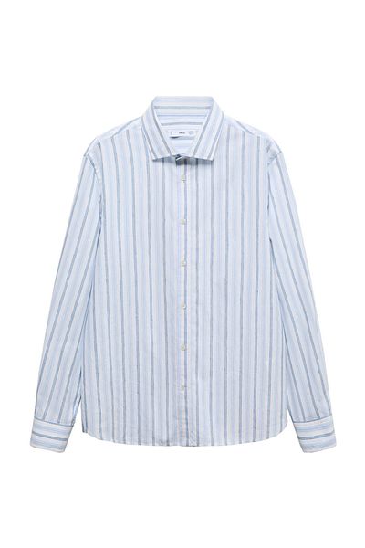 MANGO Man Classic-fit cotton-linen rustic striped shirt