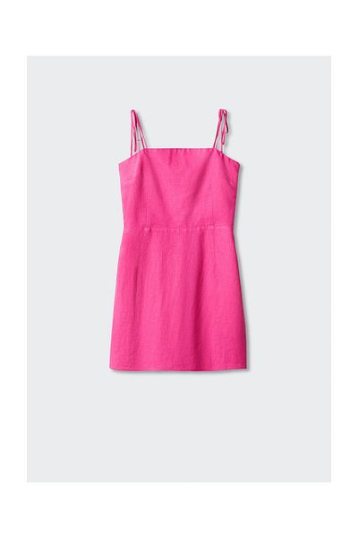 MANGO Woman Rochie din in cu detaliu de margele