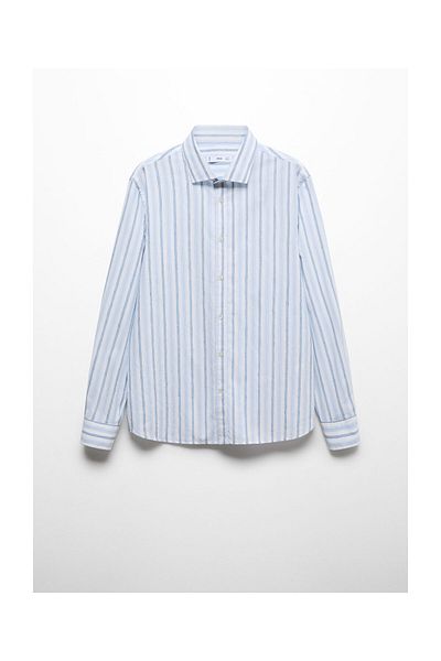 MANGO Man Classic-fit cotton-linen rustic striped shirt