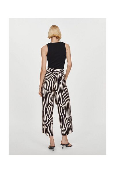 MANGO Woman Pantalon cu fundă imprimată