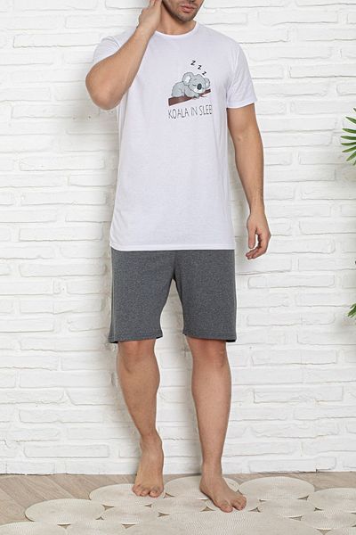 Edit by Trendyol Koala Printed Ecru Gray Regular Fit Knitted Pajamas Set - Tmnss25Pt00041