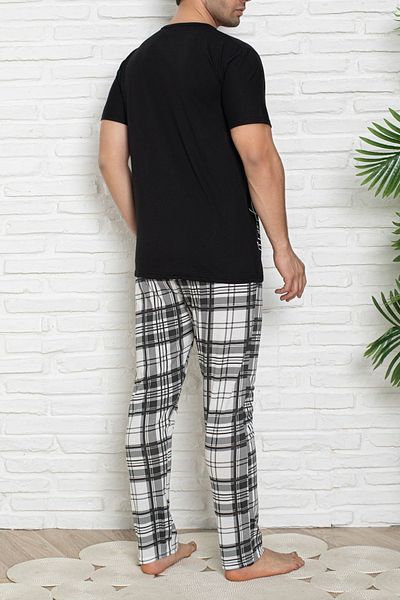 Edit by Trendyol Schwarzes, kariertes Strick-Pyjama-Set mit normaler Passform TMNSS25PT00046
