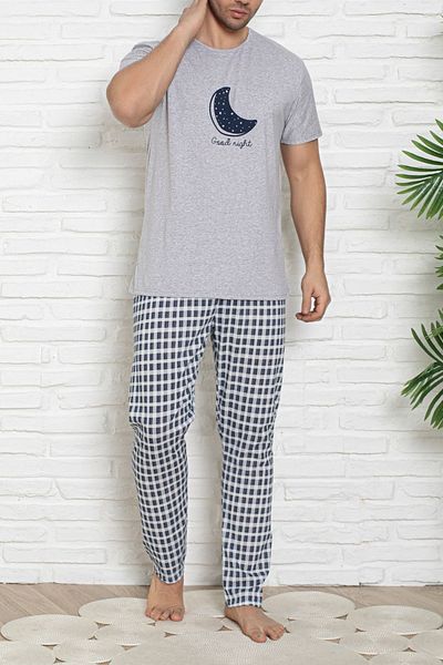 Edit by Trendyol Graues, kariertes Strick-Pyjama-Set mit normaler Passform TMNSS25PT00039