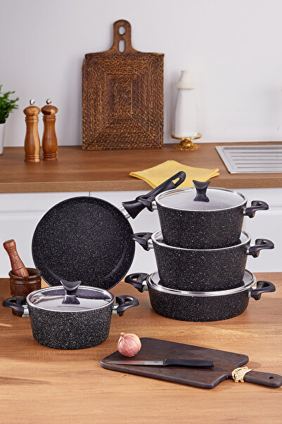 Taç Mega 9 Parça Tencere Seti Siyah