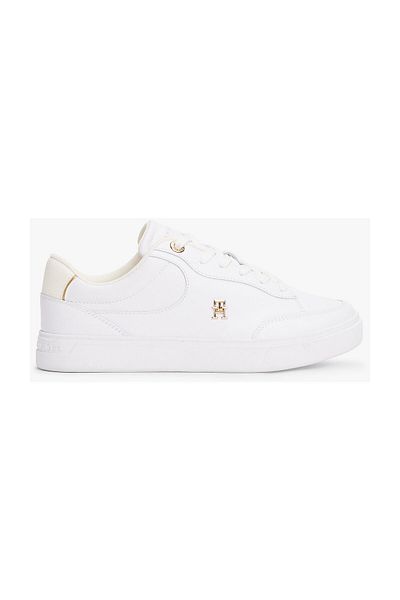 Tommy Hilfiger حذاء رياضي نسائي من الجلد TH Monogram - أبيض