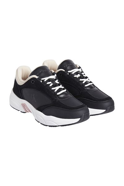 Calvin Klein Bequemer Damen-Sneaker aus Leder mit hohem Keilabsatz und Details aus schwarzem Wildleder – YW0YW01646-0GU