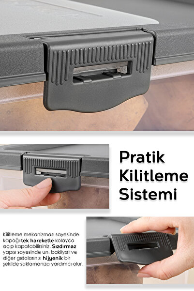 Meleni Home 3-Piece Sliding Lid Pulses Storage 10 Lt Gray Locked Food Sugar Flour Container