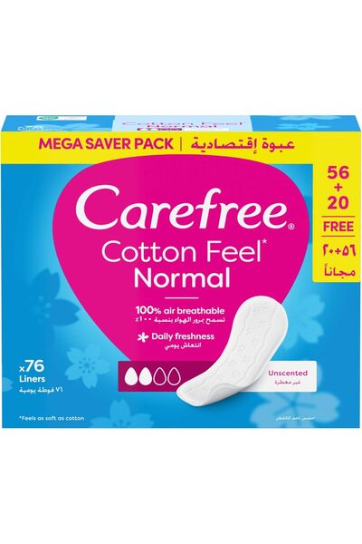 Carefree كيرفري فوط يوميه عاديه قطنيه 76 قطعه خالي من العطور 7490