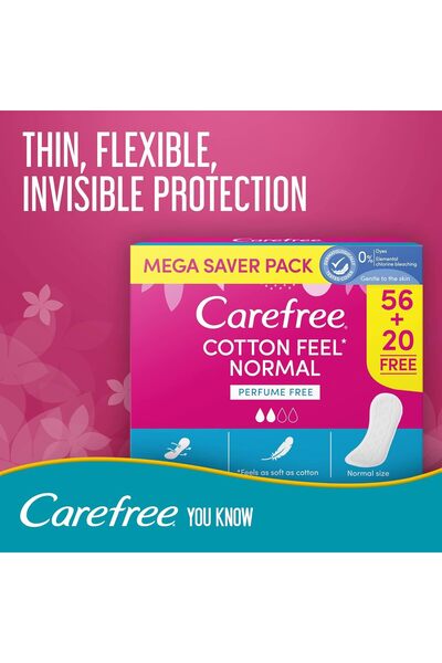 Carefree كيرفري فوط يوميه عاديه قطنيه 76 قطعه خالي من العطور 7490