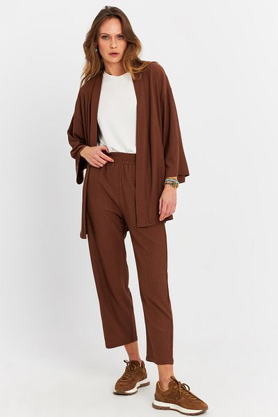 Cool & Modest Women's Brown Wrap Top and Bottom Pants Set Mru6728