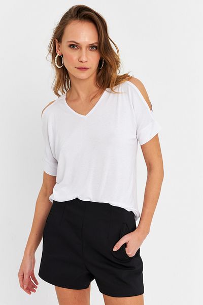 Cool & Sexy Weiße, schulterfreie Damenbluse – BR1329