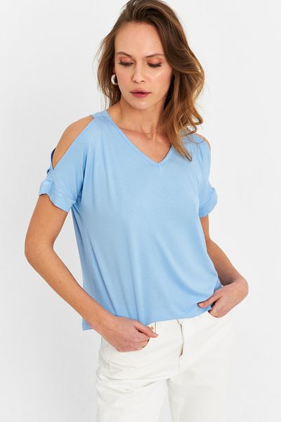 Cool & Sexy Blue Open Shoulder Blouse - Women's Br1329