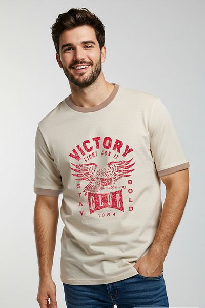 Trendyol Collection Υπερμεγέθη εμπριμέ βαμβακερό μπλουζάκι - μανίκια με ρίγες, 100% βαμβάκι, TMNSS25TS00053