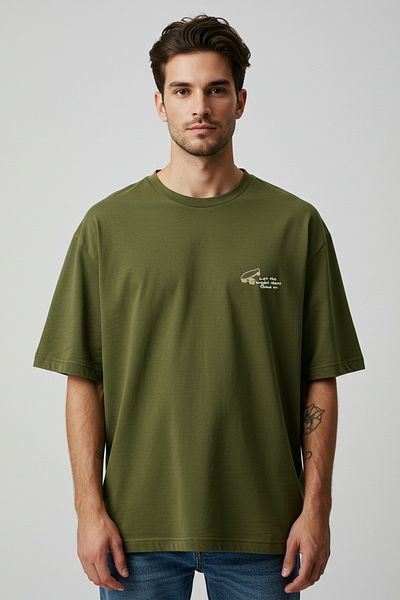 Trendyol Collection Χακί Χρώμα Oversize Κεντημένο Βαμβακερό T-Shirt - TMNSS25TS00160