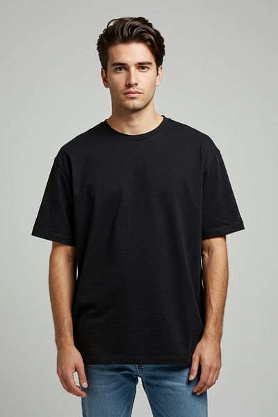 Trendyol Collection Μπλουζάκι από μαύρο βαμβακερό χοντρό κόψιμο - TMNSS25TS00109
