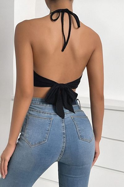 Edit by Trendyol Black Tasseled Back Detailed Stylish Bustier Tedss25Bs00000