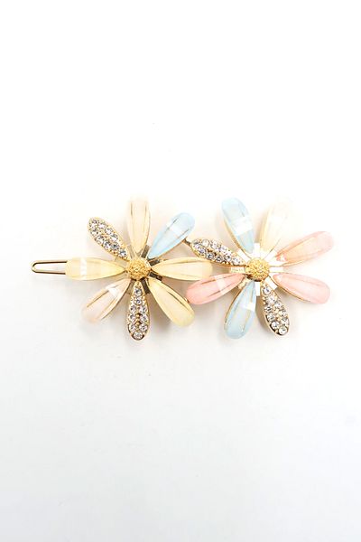 Trend Alaçatı Stili Women's Gold Mother of Pearl Floral Pearl Detailed Zircon Stone 3-Piece Hair Clip Set Alc-X13848