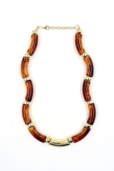 Trend Alaçatı Stili Damen-Halskette mit Knochensteinen in Braun und Gold, ALC-X13819