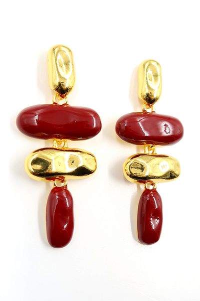 Trend Alaçatı Stili Women's Gold Enamel Embossed Modern Design Earrings Alc-X13804
