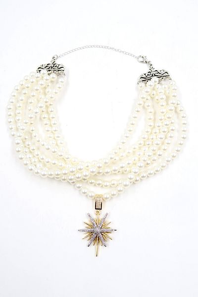 Trend Alaçatı Stili Cremefarbene Stern-Charm-Perlen-Halskette für Damen ALC-X13826
