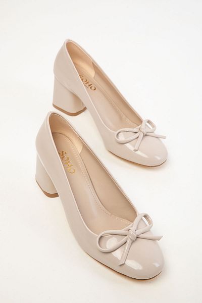SOHO Beige Patent Leather Women's Classic Heeled Shoes 20404