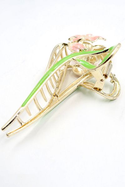 Trend Alaçatı Stili Women's Pink Embossed Enamel Flower Motif Mini Pearl Hair Clip Alc-X13844