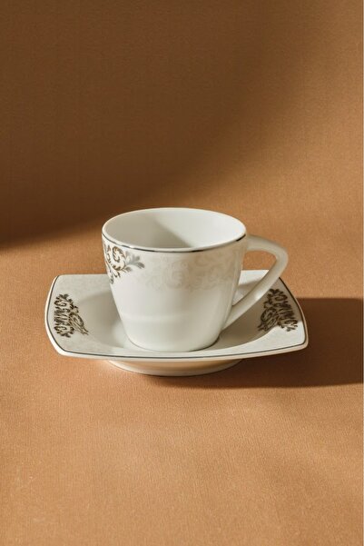 Karaca Set de 12 bucăți de porțelan espresso turcesc pentru 6 persoane, 80 ml, platină albă