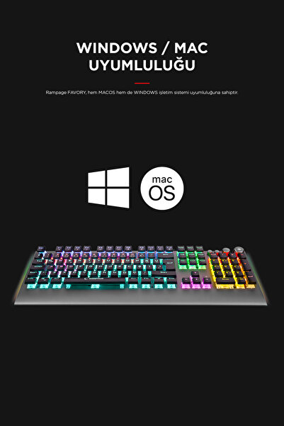 Rampage Kb-r210 Favory Rainbow Aydınlatmalı Kristal Blue Switch Mekanik Gaming Oyuncu Klavyesi