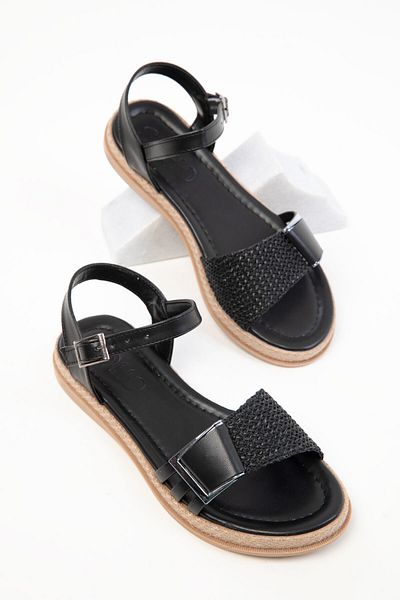 SOHO Schwarz-Stroh Damen Sandalen 20395