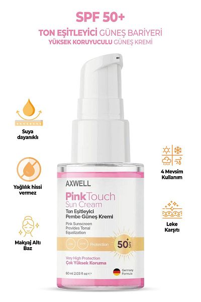 AXWELL Pink Sunscreen - Tone Equalizer, Brightening, 60ml, Pink Touch Spf50+/Pa++++