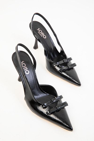 SOHO Black Matte Patent Leather Women's Classic Heeled Shoes 20353
