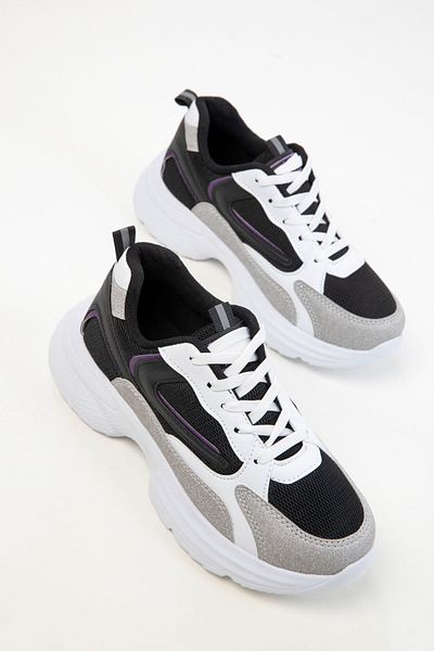 SOHO Weiß-Schwarz-Lila Damen Sneaker 20413