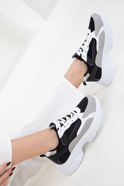 SOHO Weiß-Schwarz-Lila Damen Sneaker 20413