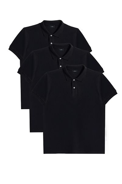 Tudors Ανδρικό μπλουζάκι 3 συσκευασιών μαύρο Slim Fit Slim Fit βαμβακερό απλό πικέ με λαιμόκοψη