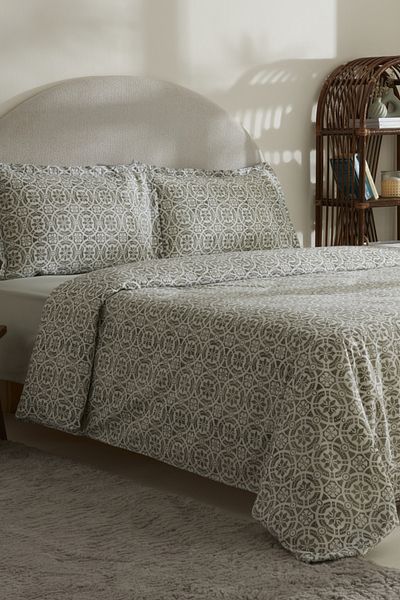 Karaca Home Lea Green Double 100% Cotton Duvet Cover