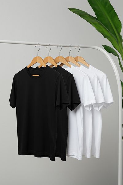Trendyol Collection 2'fekete-3'fehér 5' Slim/Szűk szabású 5' csomag 100% Tok Fabric póló TMNAW20TS0243