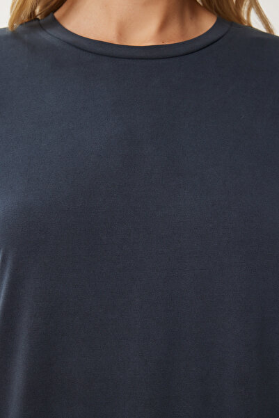 Happiness İstanbul Γυναικείο Ανθρακί Oversize Basic Καλοκαιρινό Πλεκτό Φόρεμα UB00299