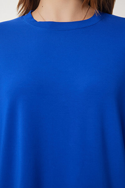 Happiness İstanbul Set pantaloni tricou oversize albastru închis pentru femei FN03452